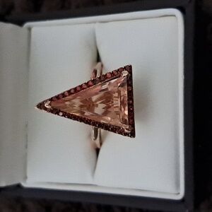 Morganite Quartz Triplet & Natural Coffee Zircon Halo Ring